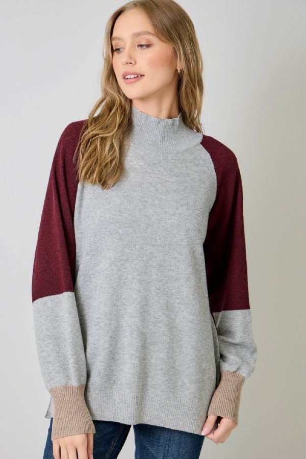 Mock Neck Color Blocked Sweater