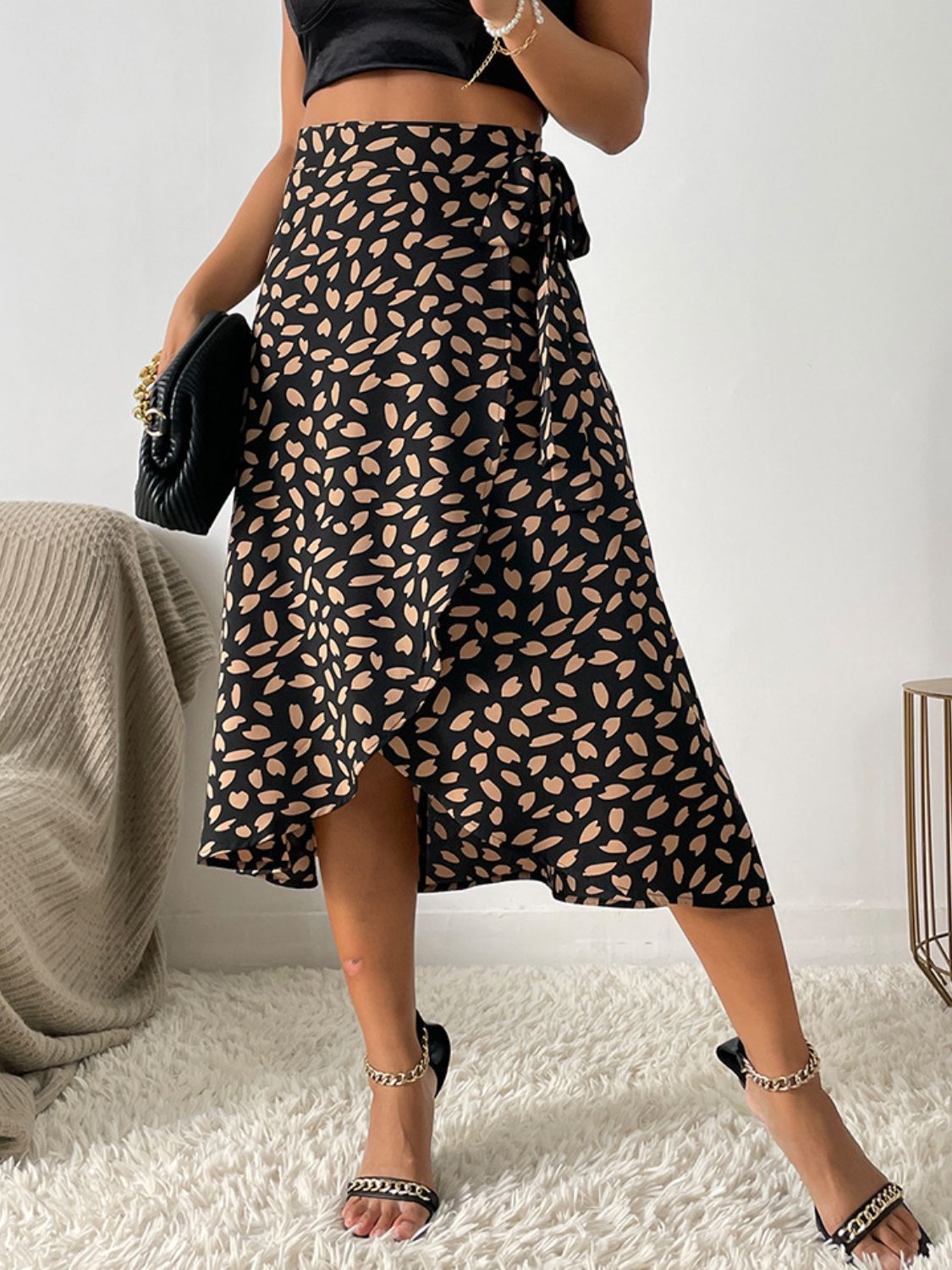 Arianna Tied Slit Printed Skirt