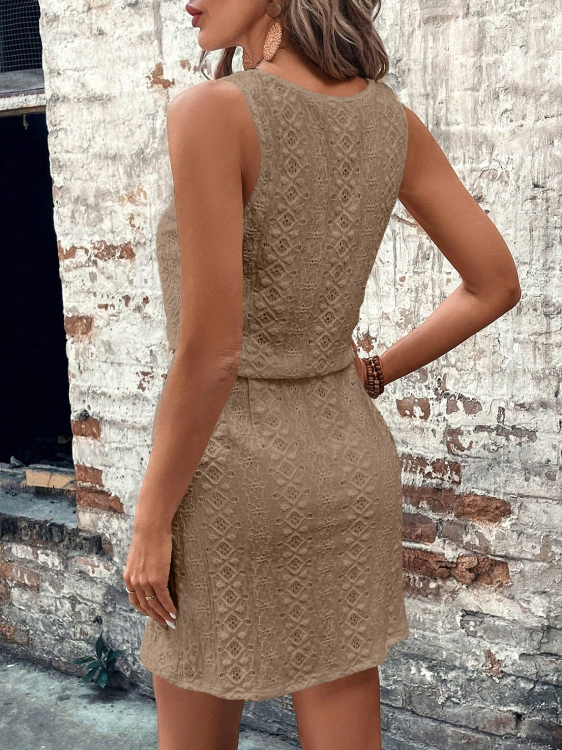 Kylie Eyelet Drawstring Round Neck Sleeveless Dress