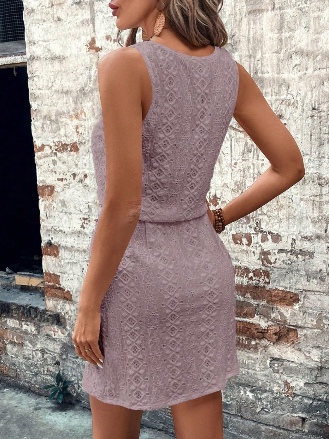 Kylie Eyelet Drawstring Round Neck Sleeveless Dress