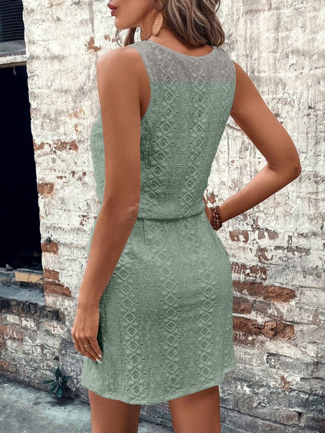 Kylie Eyelet Drawstring Round Neck Sleeveless Dress