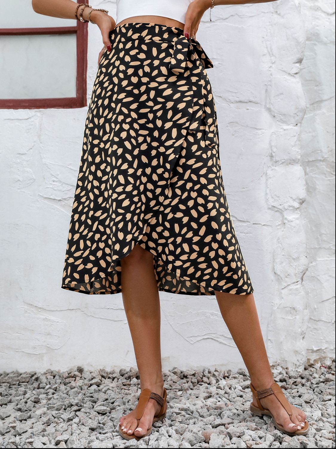 Arianna Tied Slit Printed Skirt