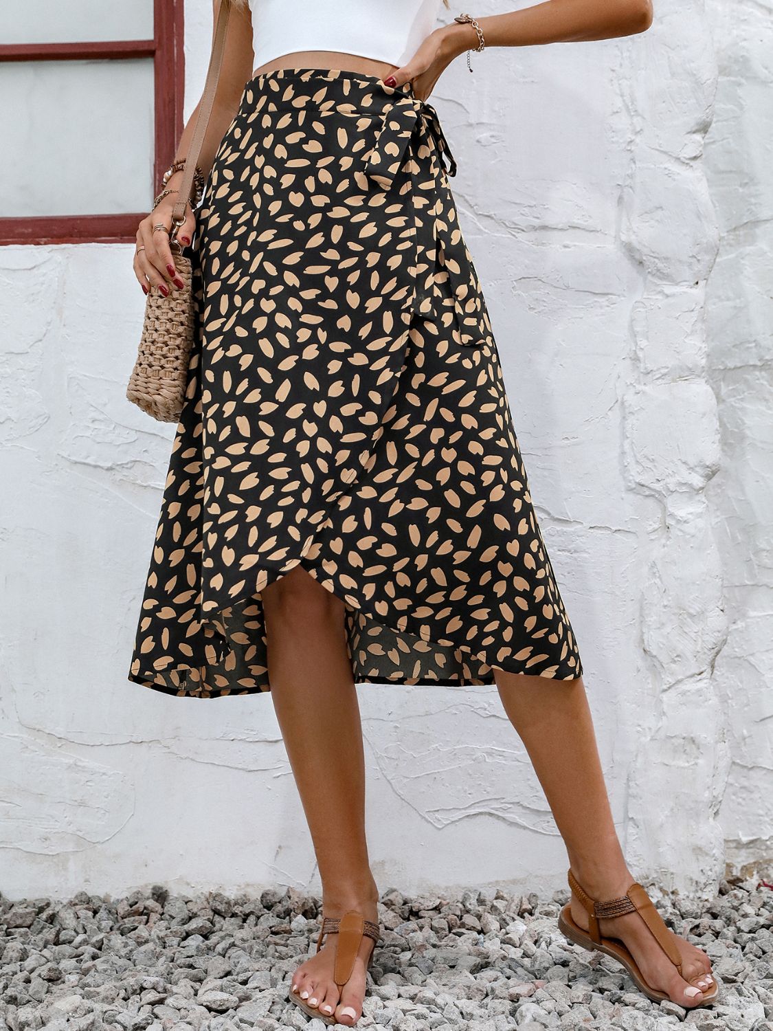 Arianna Tied Slit Printed Skirt