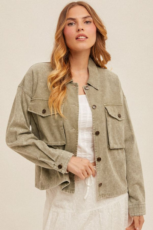 Veronica Snow Wash Twill Olive Oversized Jacket