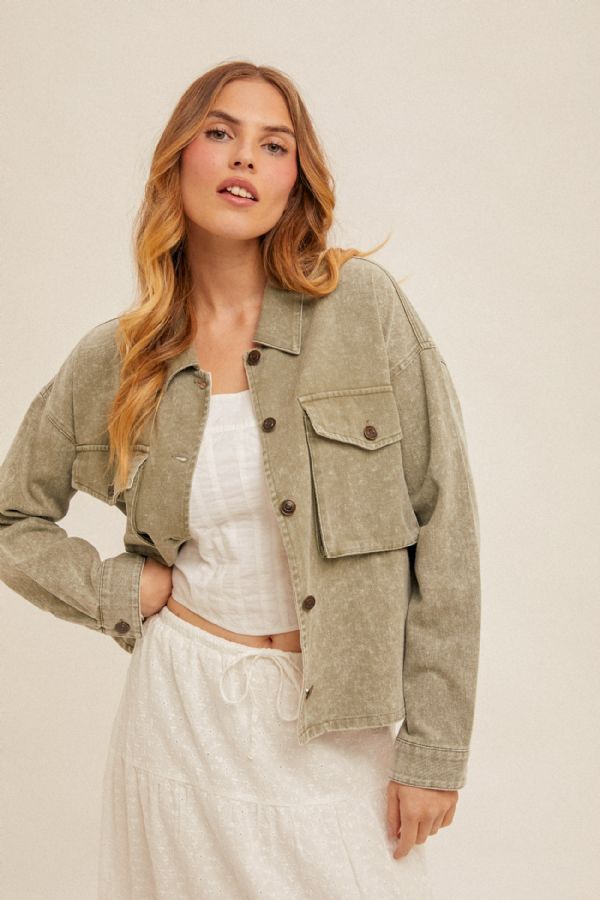 Veronica Snow Wash Twill Olive Oversized Jacket