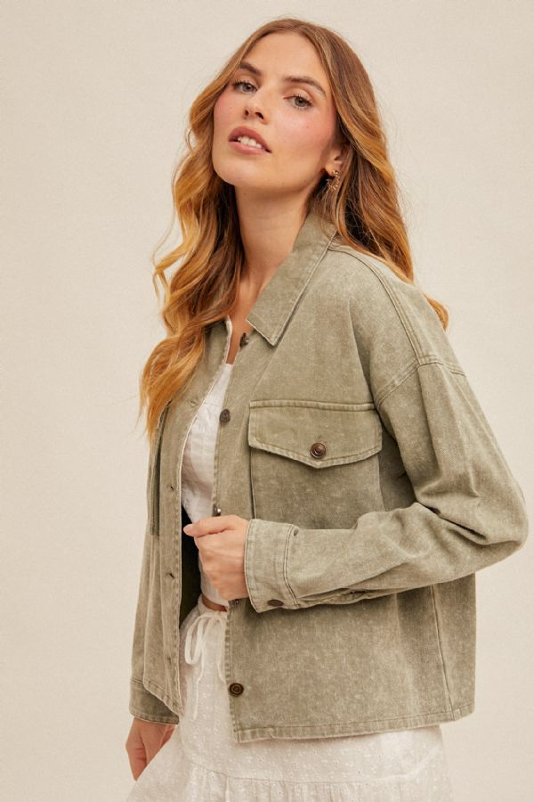 Veronica Snow Wash Twill Olive Oversized Jacket