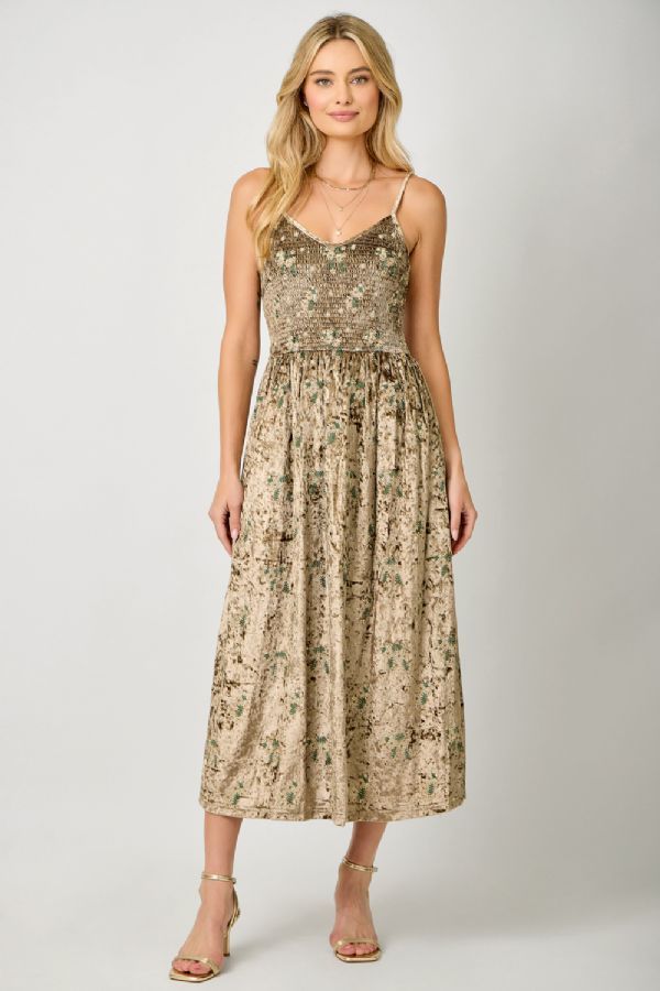 Embroidered Velvet Smocked Dress