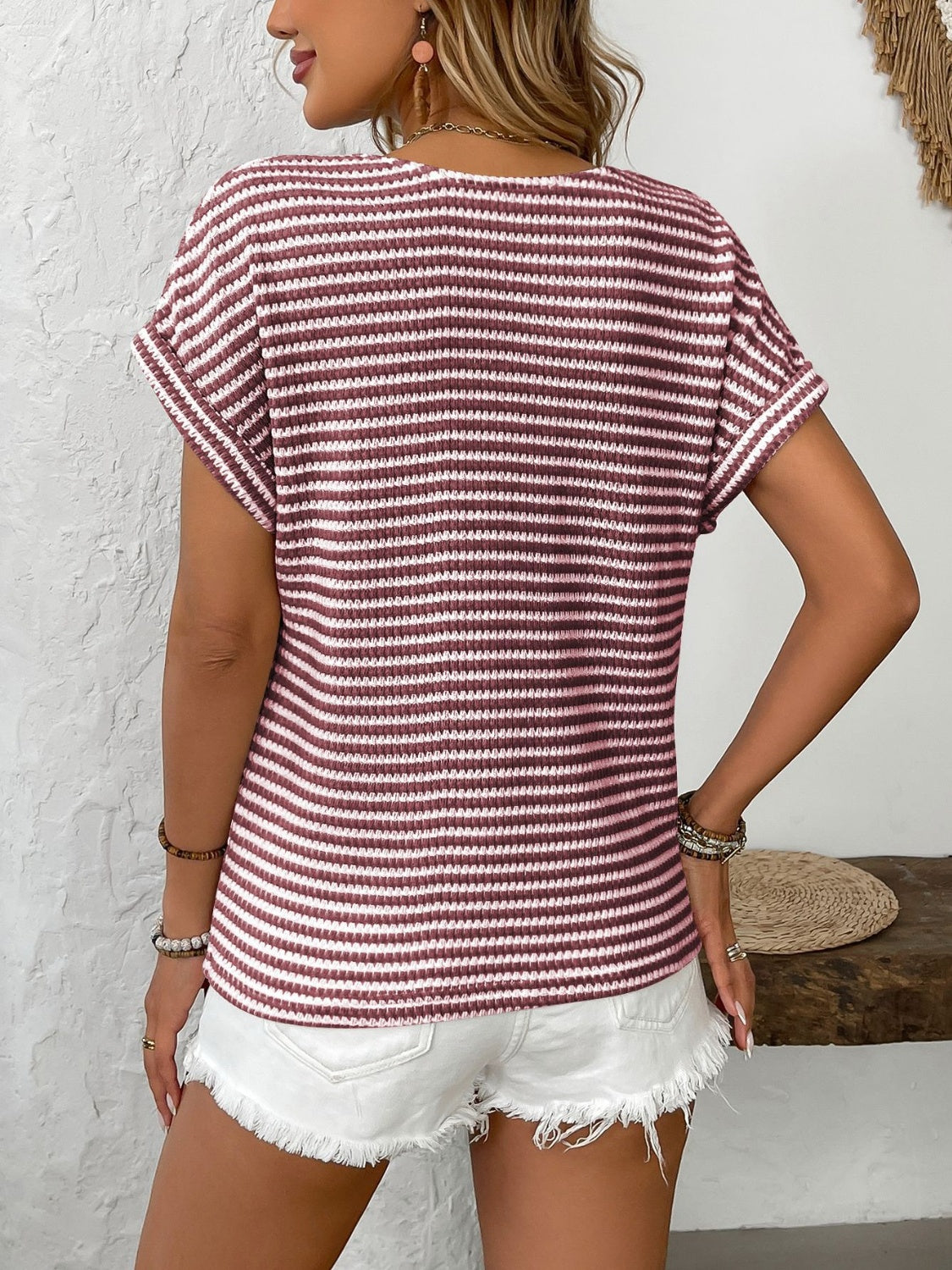 Reagan Striped V-Neck Short Sleeve T-Shirt