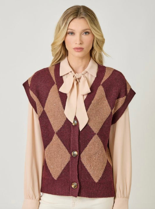 Checker Print Button Up Cardi