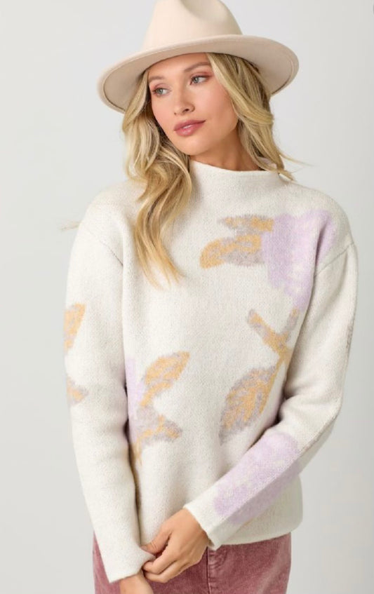 Sally Mock Neck Floral Detail Sweater