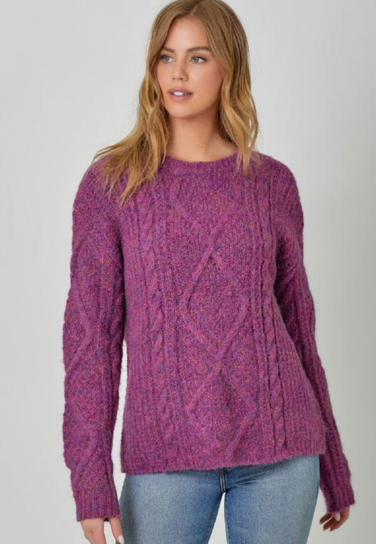 Jamie Magenta Cable Knit Sweater