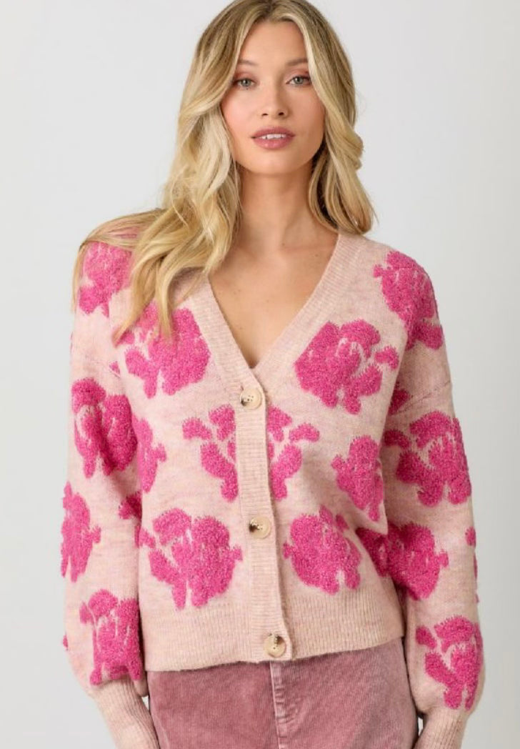 Rachel Textured Floral Button Up Cardigan