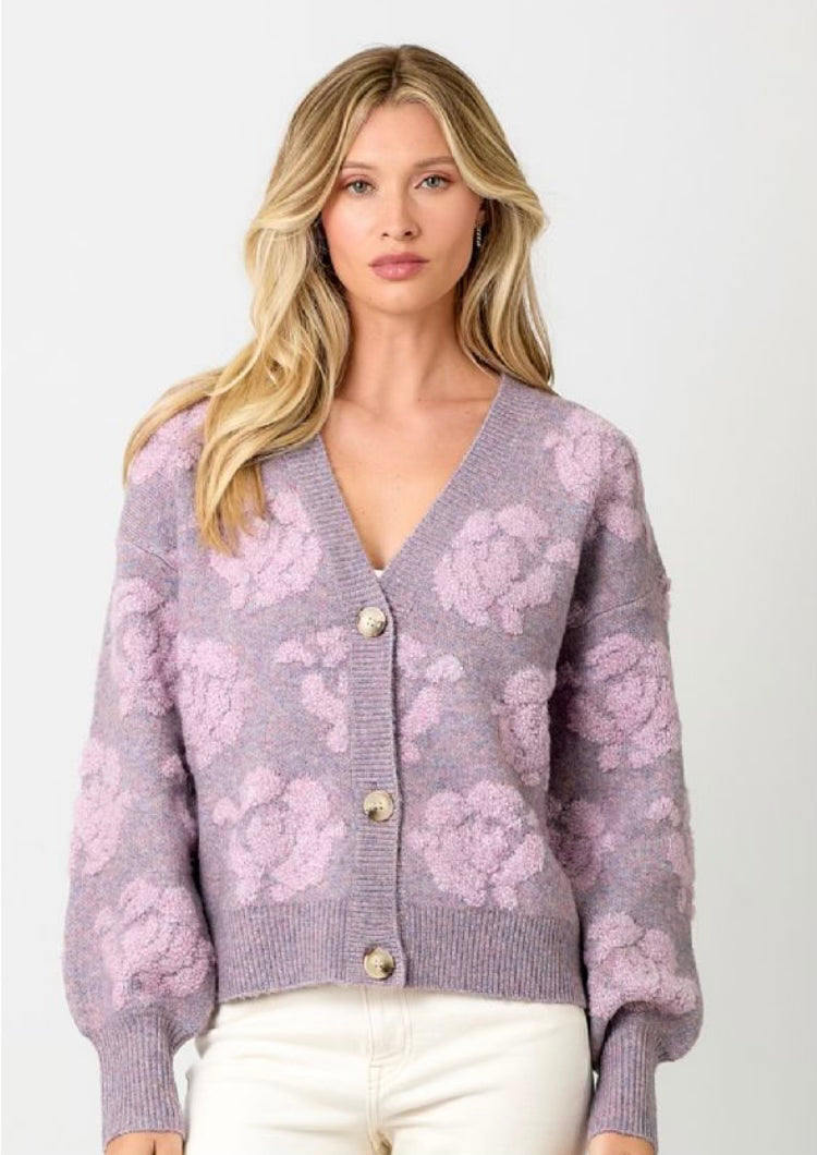 Rachel Textured Floral Button Up Cardigan