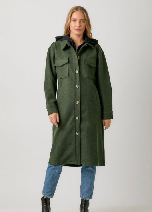 Harper Green Hooded Button Up Coat