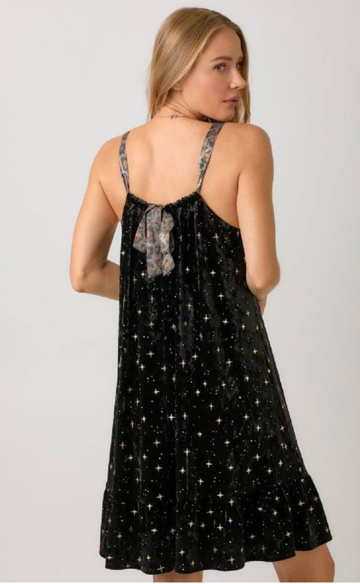 Ophelia Black Velvet Tie Back Dress