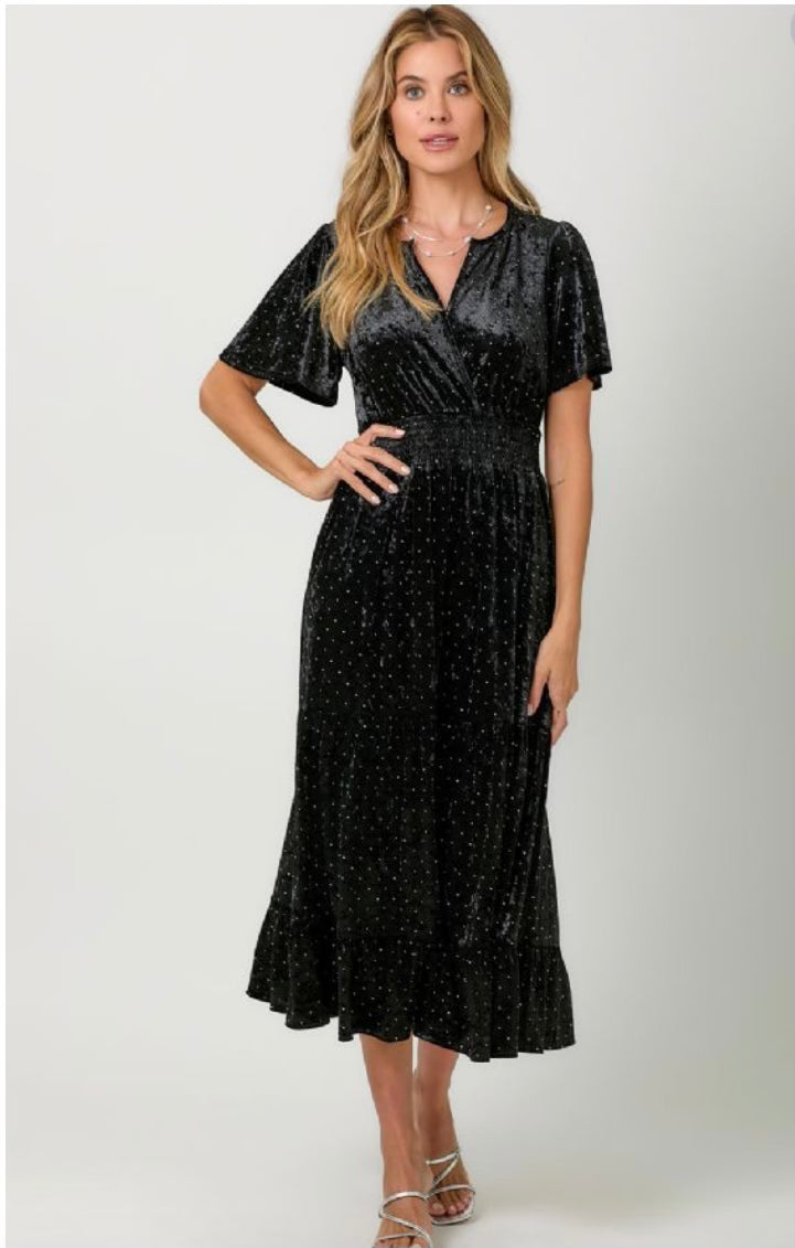 Maddie Short Sleeve Velvet Maxi Dress