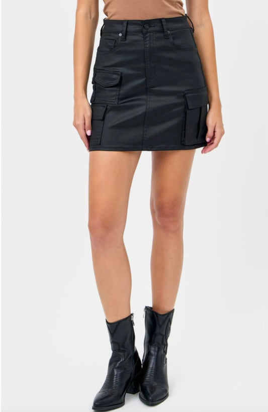 Evie Coated Hidden Denim Mini Cargo Skirt