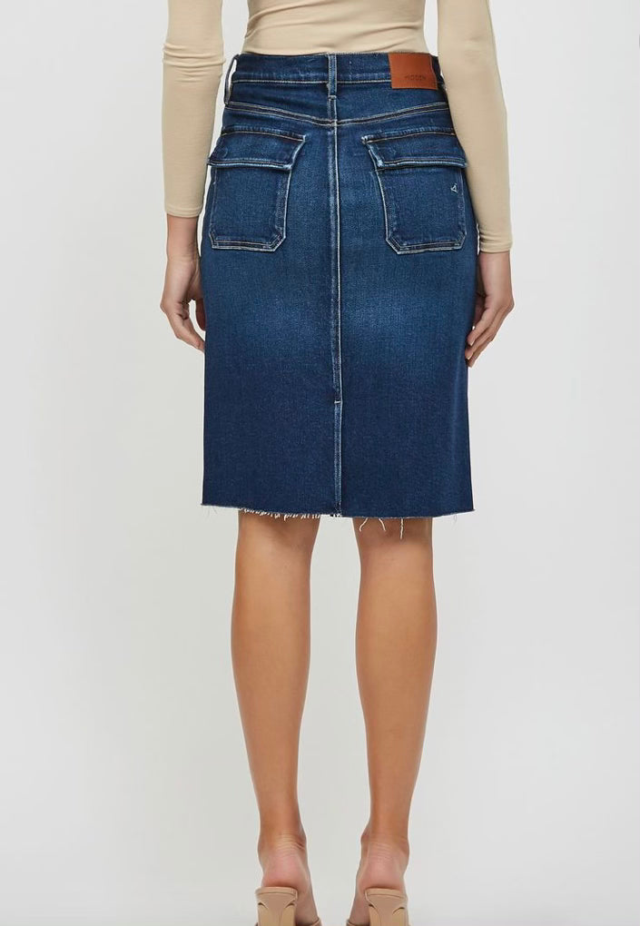 Stella Dark Wash Hidden Midi Denim Skirt