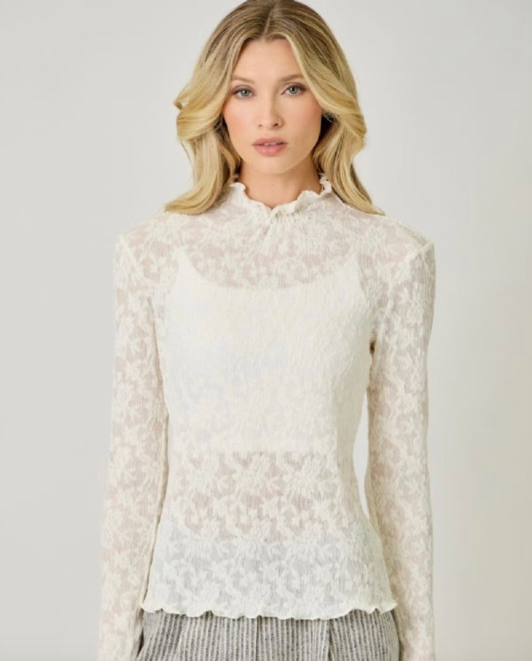 Lauren Lace Edge Textured Knit Top