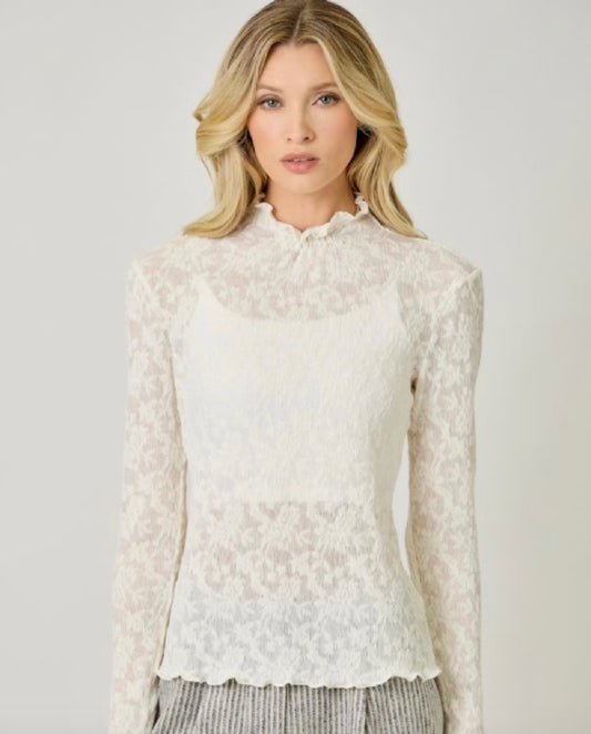 Lauren Lace Edge Textured Knit Top