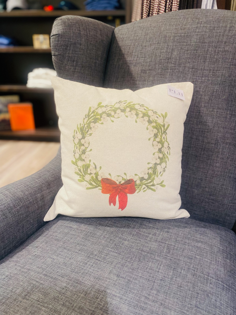 Red Bow Wreath Pillow