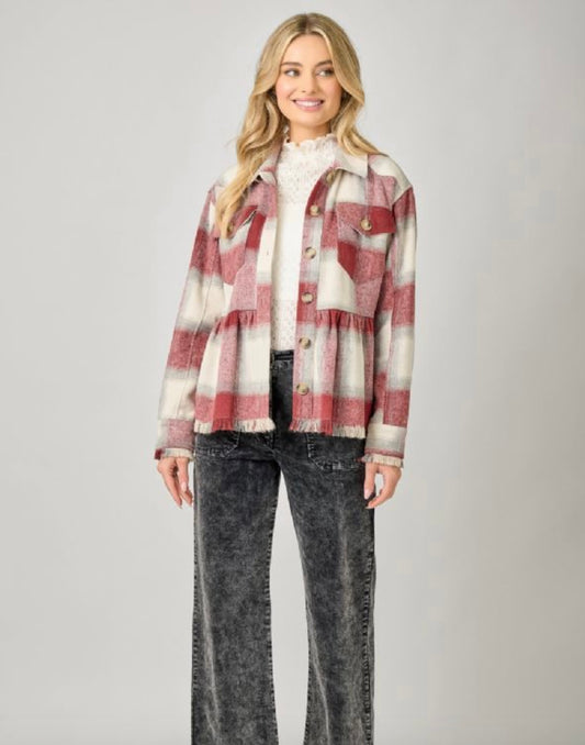 Peplum Fringe Plaid Jacket